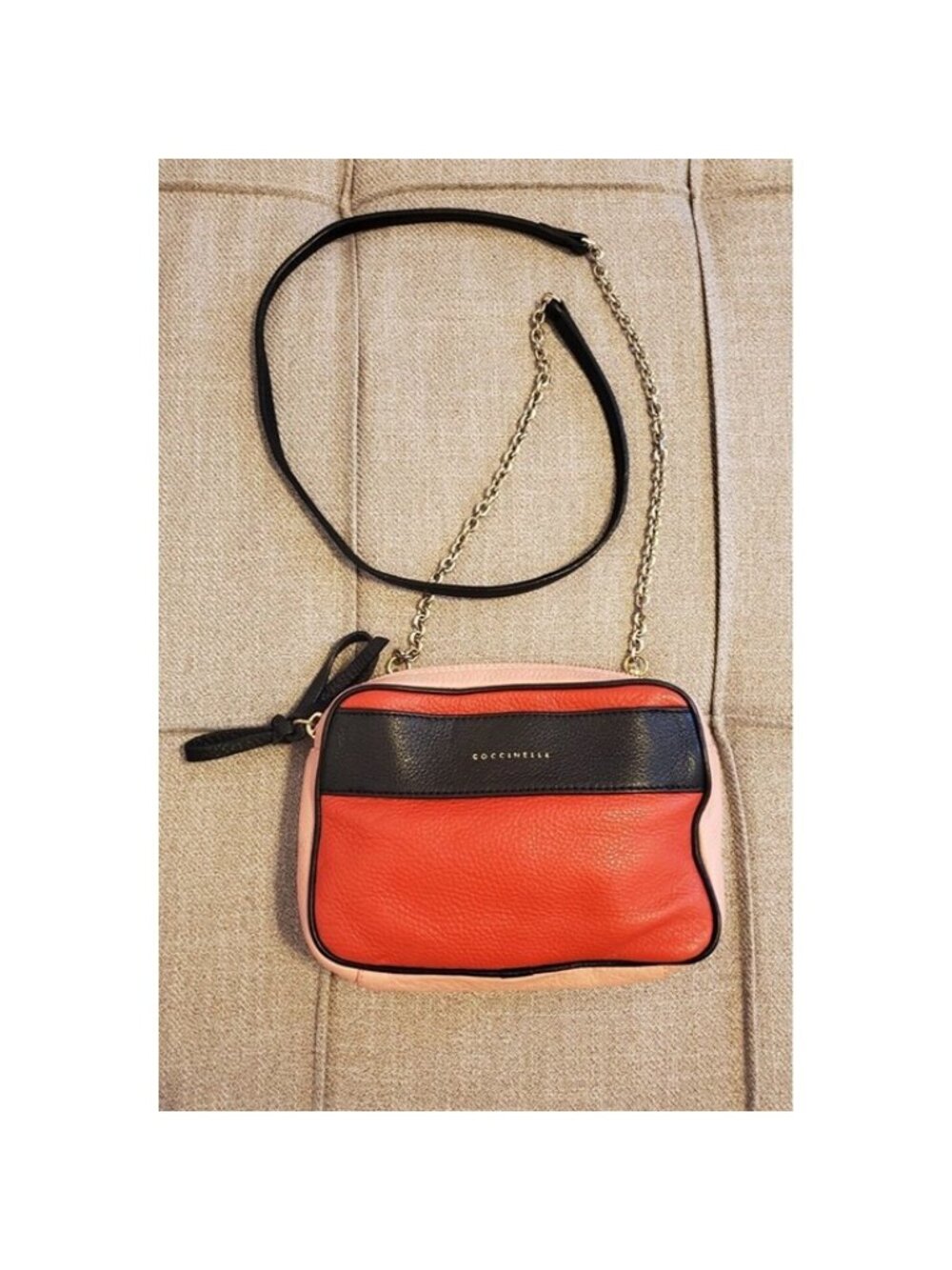 Coccinelle Leather Crossbody Chain Strap Red Pink